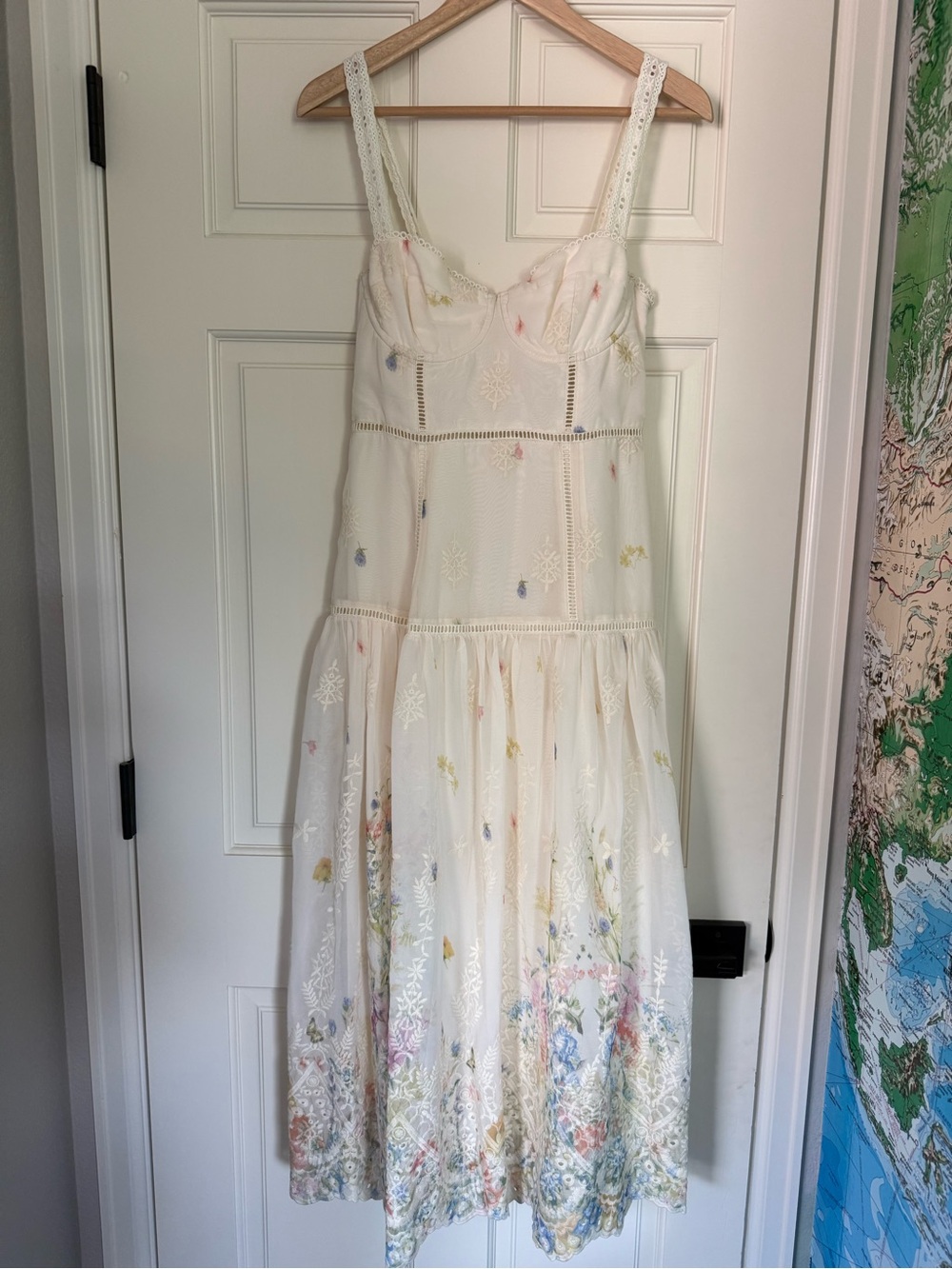 ASTR the Label Women's Pellagia - White Midi Dress with Pastel Floral Embroidery